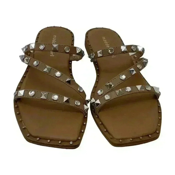 Madden Girl Sophii Size 6.5 Strappy Studded Jewels Slip on Flats Sandals - Picture 6 of 7